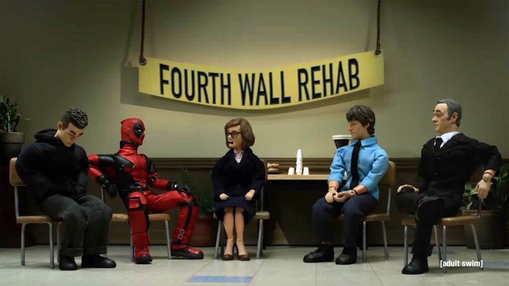 Passion of Arts Deadpool sitzt mit Francis J. Underwood und zwei anderen in der Gruppentherapie
