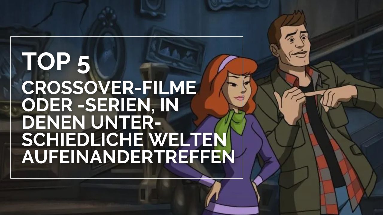 Crossover: Auf dem Bild ist Dean Winchester aus Supernatural und Daphne aus Scooby Doo. Er macht ein zerknautschtes Gesicht und zeigt mit dem Finger auf Daphne. Sie steht selbstbewusst neben ihm und lächelt Siegessicher