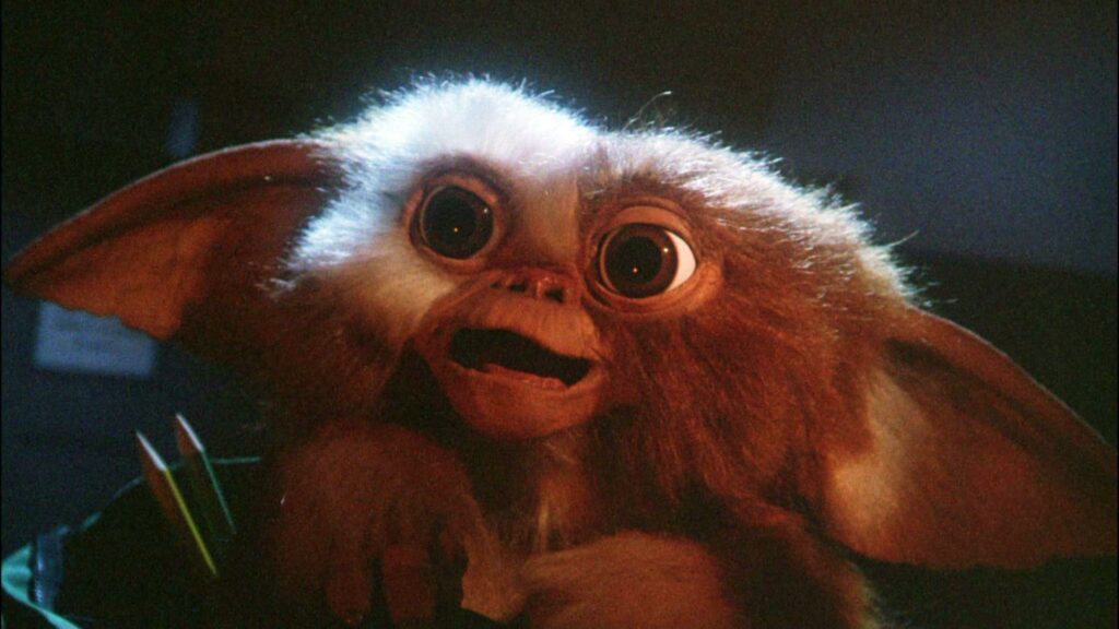 Gremlins: Auf dem Bild ist ein flauschiges Wesen mit großen Ohren und Augen, das den Mund aufreißt | Die 5 besten Kreaturen aus Filmen