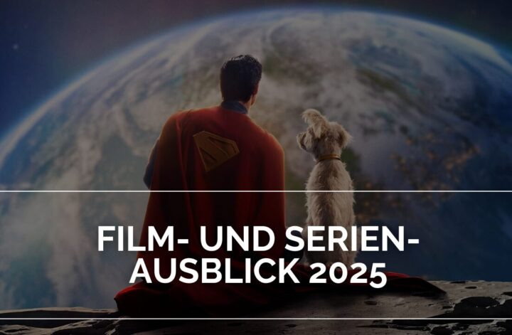 Film- und Serienausblick 2025: Das Bild zeigt Superman und seinen Hund Krypto, die auf dem Mond sitzen und auf die Erde schauen.