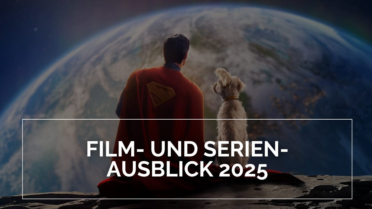 Film- und Serienausblick 2025: Das Bild zeigt Superman und seinen Hund Krypto, die auf dem Mond sitzen und auf die Erde schauen.