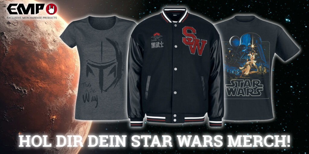 Passion of Arts, Star Wars, EMP Merchandise. Das Bild zeigt T Shirts und Jacken mit Star Wars Motiven