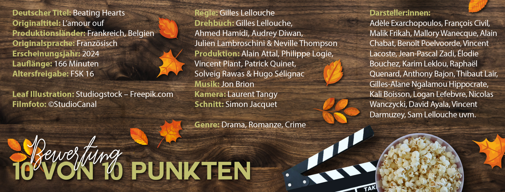 Das Bild listet Cast & Crew des Films "Beating Hearts" auf