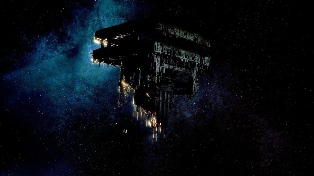 Eine Raumstation im Weltall, vor einem Sternenhimmel