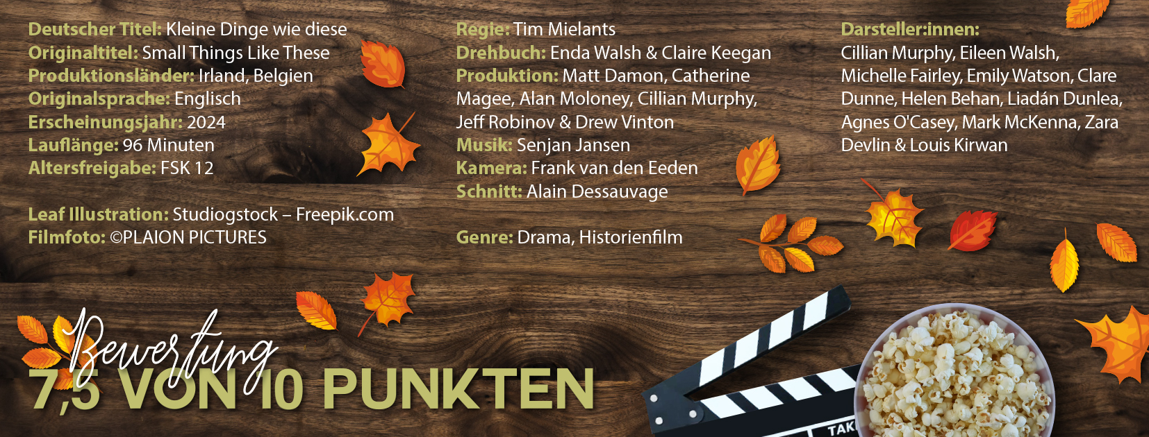 Das Bild listet Cast & Crew des Films "Kleine Dinge wie diese" auf