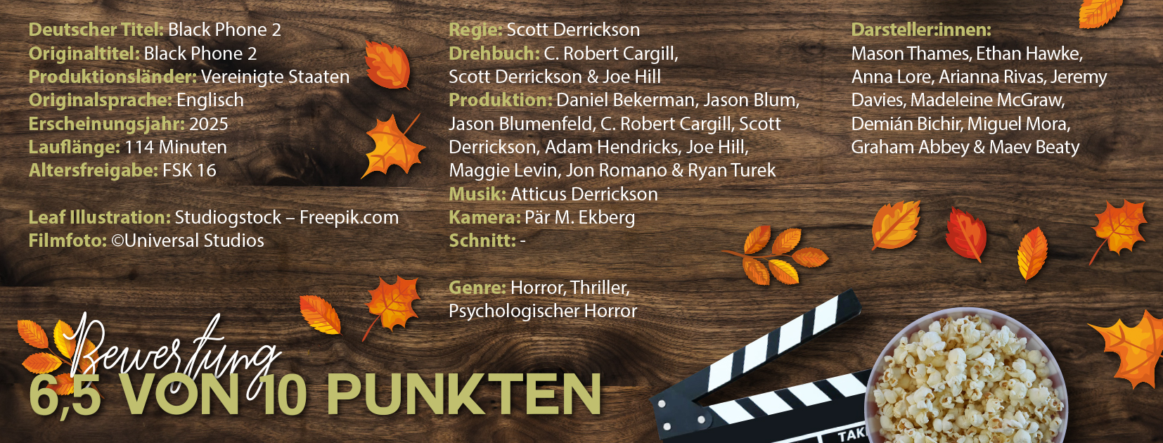Das Bild listet den Cast und die Crew zum Film "Black Phone 2"