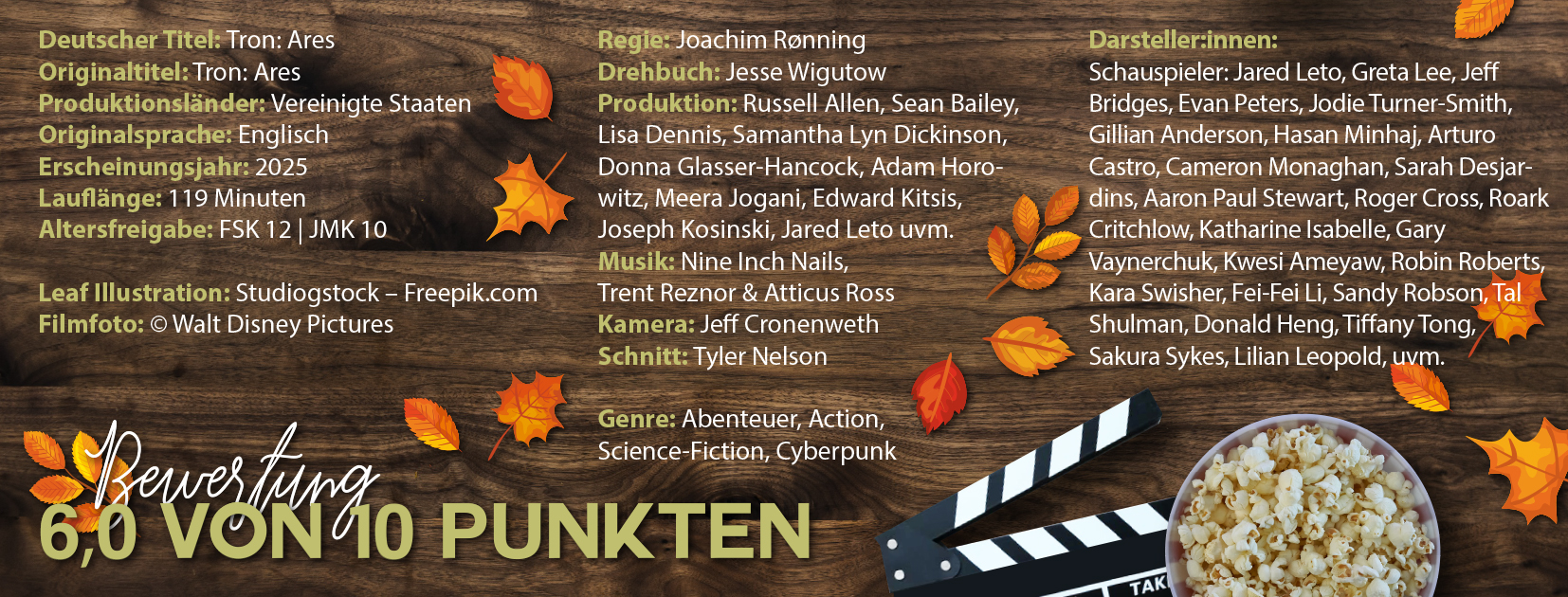 Das Bild listet den Cast und die Crew zum Film "Tron: Ares"