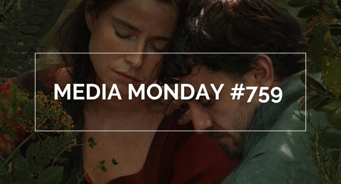 Das Bild zeigt Paul Mescal und Jessie Buckley im Film "Hamnet". In einem weißen Rahmen steht in weißen Lettern "Media Monday #759"
