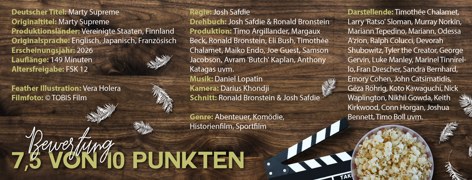 Das Bild listet Cast & Crew des Films Marty Supreme auf 