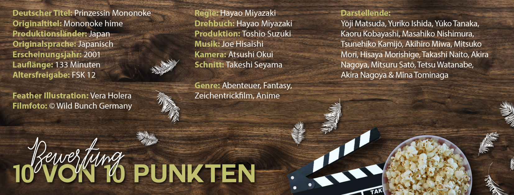 Das Bild listet Cast und Crew des Films Prinzessin Mononoke auf