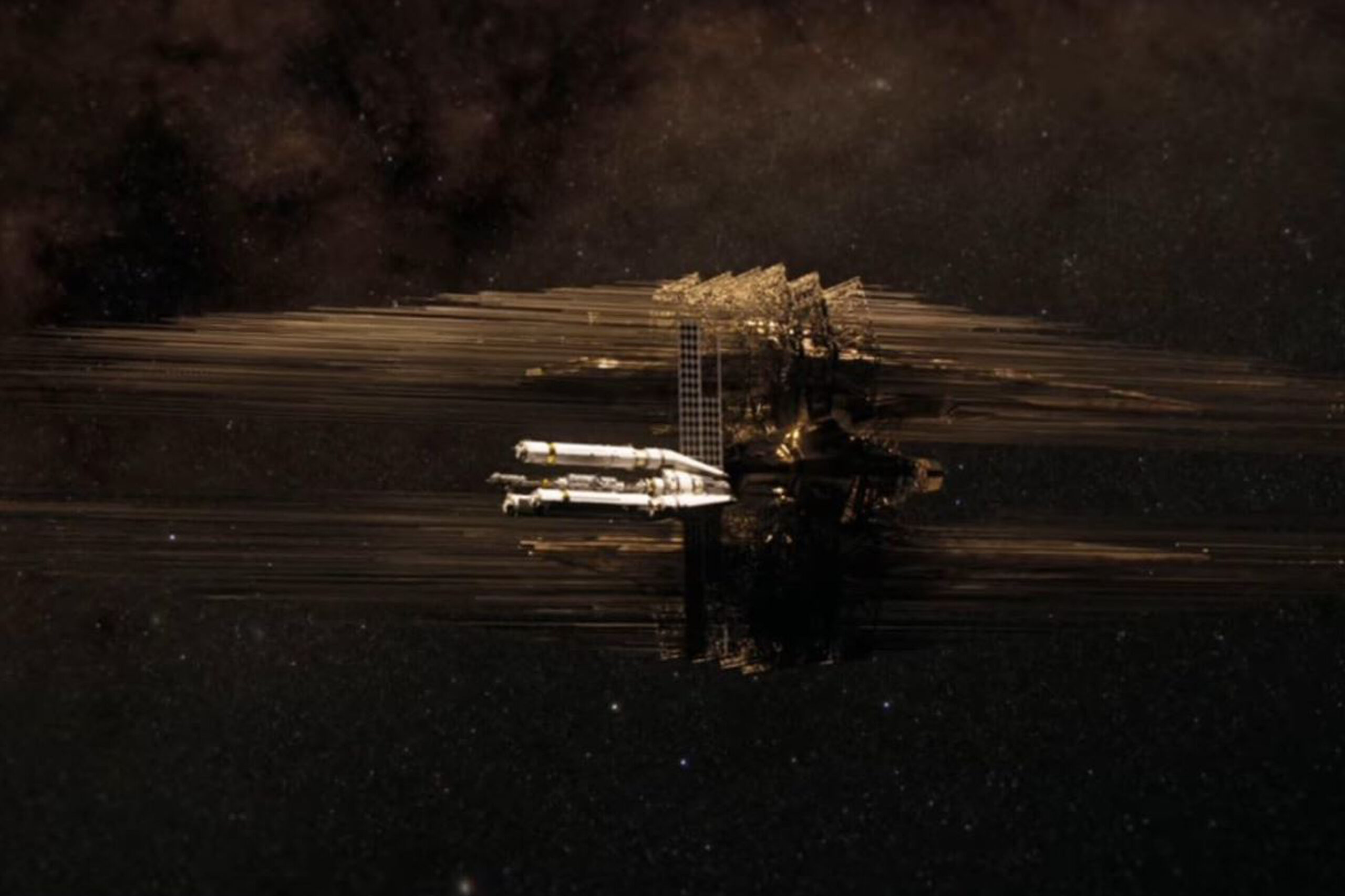 Futuristische Raumstation im All aus Der Astronaut, Teil der Hail‑Mary‑Mission.