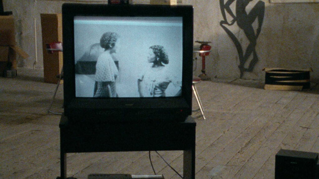 In einem Zimmer steht ein Fernseher. Darauf ein schwarz-weißes Bild mit zwei Frauen. | The Watermelon Woman Filmkritik
