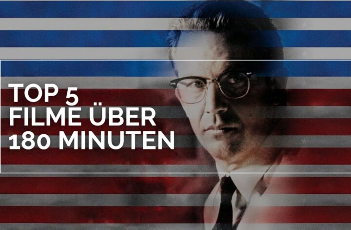 Titelbild zu Top 5 Filme über 180 Minuten. Kevin Costner verschmilzt mit einer US-amerikansichen Flagge.