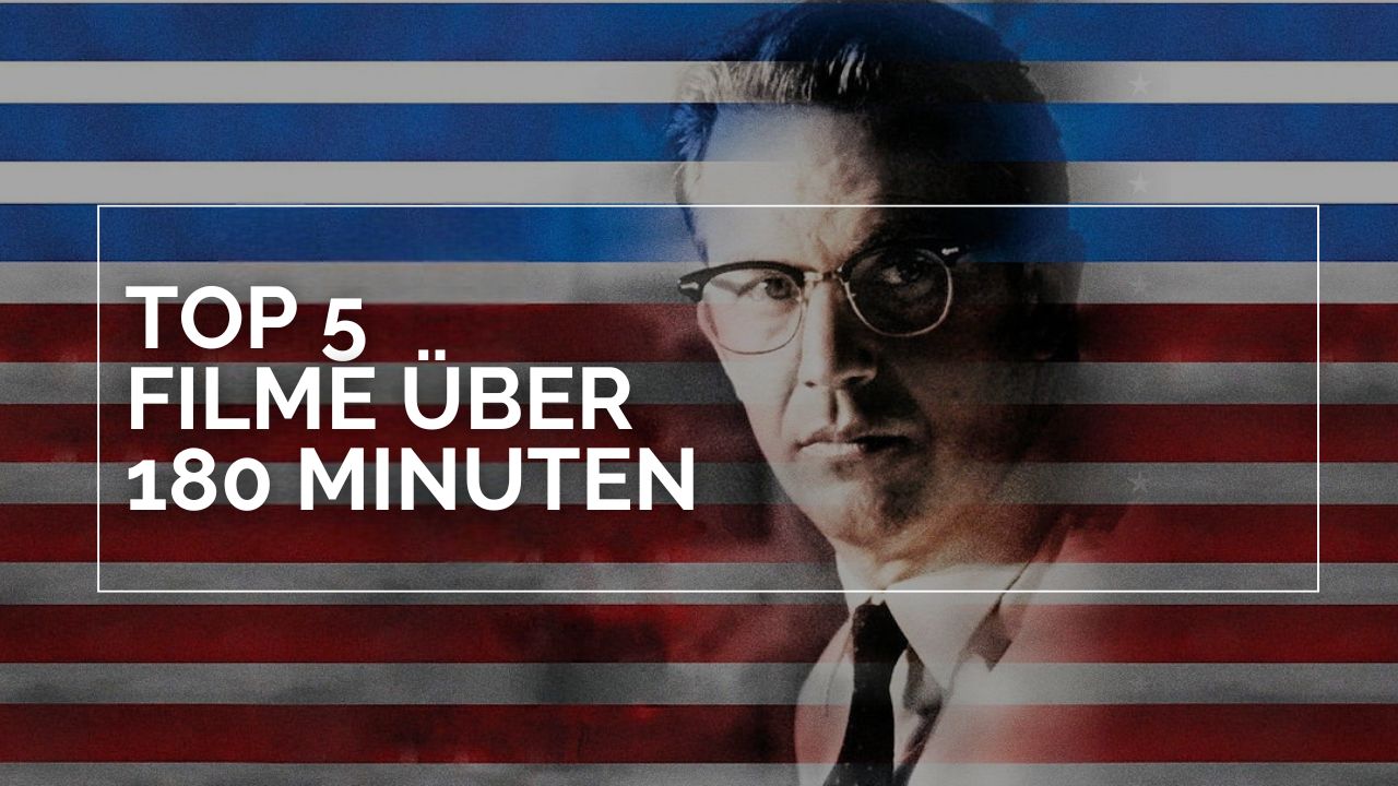 Titelbild zu Top 5 Filme über 180 Minuten. Kevin Costner verschmilzt mit einer US-amerikansichen Flagge.