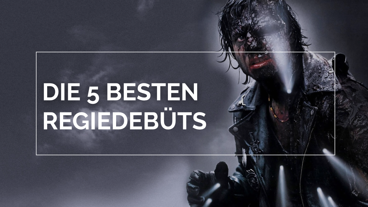 Titelbild zum Passion-of-Arts-Artikel „Die 5 besten Regiedebüts“ mit einer düsteren Szene aus Kathryn Bigelows Vampirfilm „Near Dark – Die Nacht hat ihren Preis“ (1987). Ein blutverschmierter Vampir blickt bedrohlich in die Kamera.